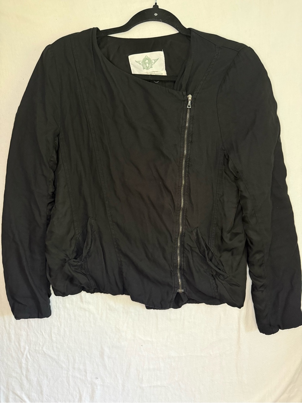 Burning Torch Black Asymmetrical Zip Women's Bomber Jacket Size S cotton modal
